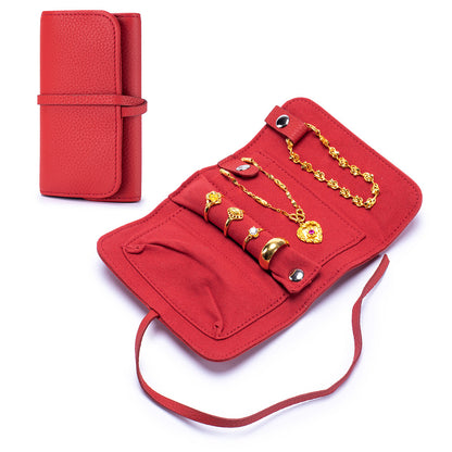 Leather Jewellery Roll Bag – Folding Cowhide Necklace, Earring & Ring Organiser