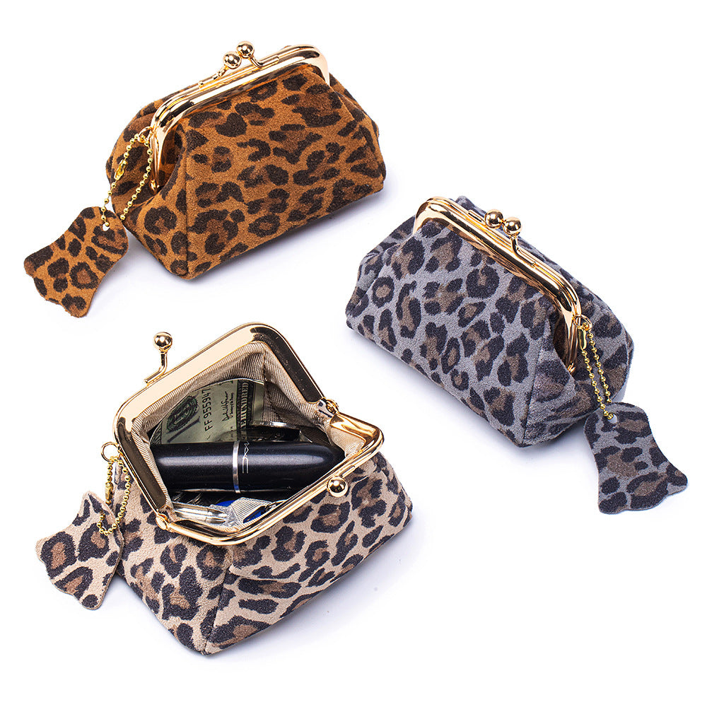 Leopard Print Leather Coin Purse – Cowhide Multi-functional Storage Bag