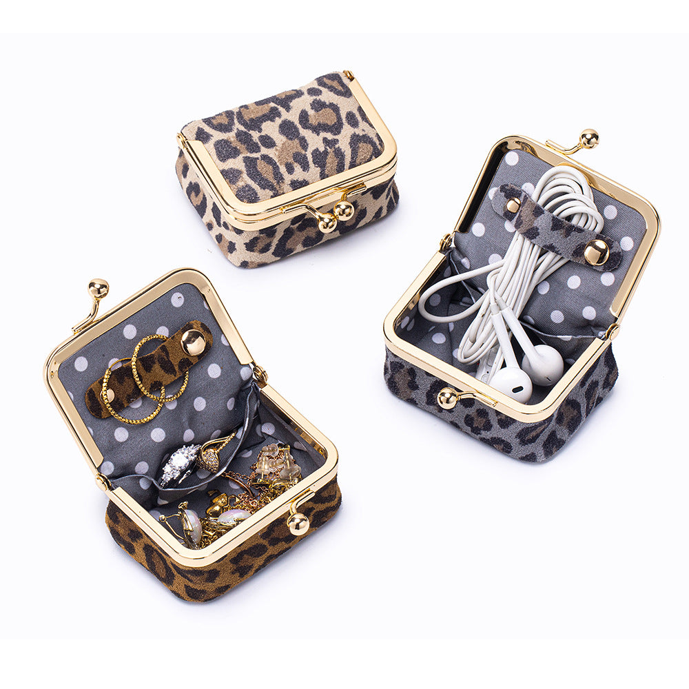 Leopard Print Leather Jewellery Pouch – Cowhide Ring & Accessory Storage Bag