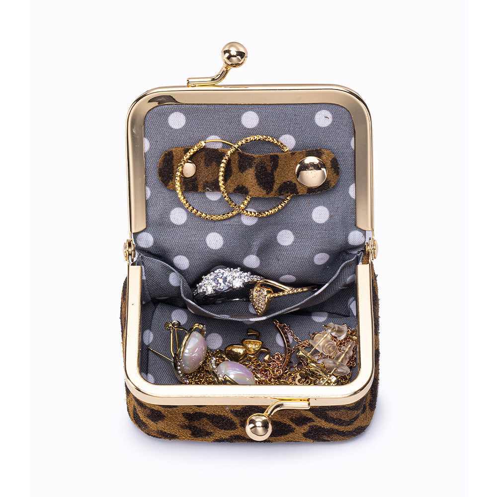 Leopard Print Leather Jewellery Pouch – Cowhide Ring & Accessory Storage Bag