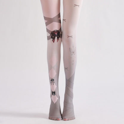 Semi-Sheer Y2K Gray Tights with high elasticity and shaping fit, suitable for events, cosplay, street style, and gifting girls at Christmas