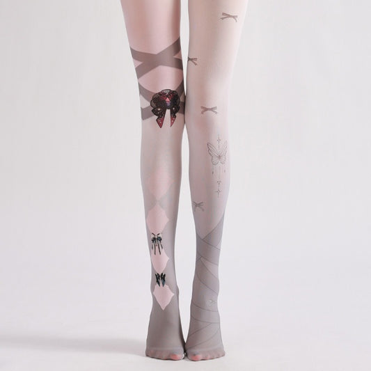 Semi-Sheer Y2K Gray Tights with high elasticity and shaping fit, suitable for events, cosplay, street style, and gifting girls at Christmas