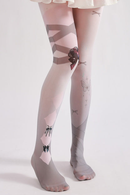 Semi-Sheer Y2K Gray Tights with high elasticity and shaping fit, suitable for events, cosplay, street style, and gifting girls at Christmas