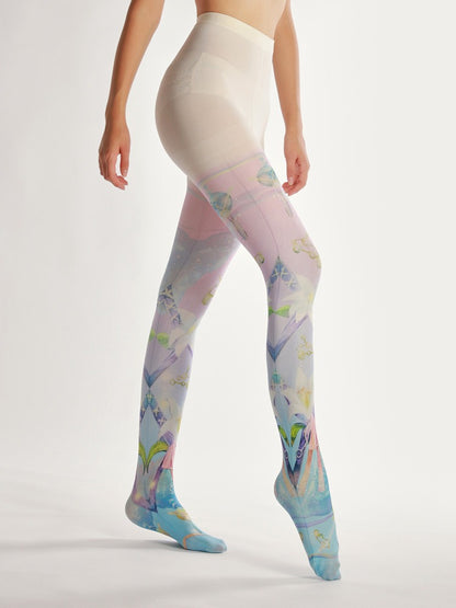 Blue Lolita Floral Tights with high elasticity and shaping fit, suitable for events, cosplay, street style, and gifting girls at Christmas