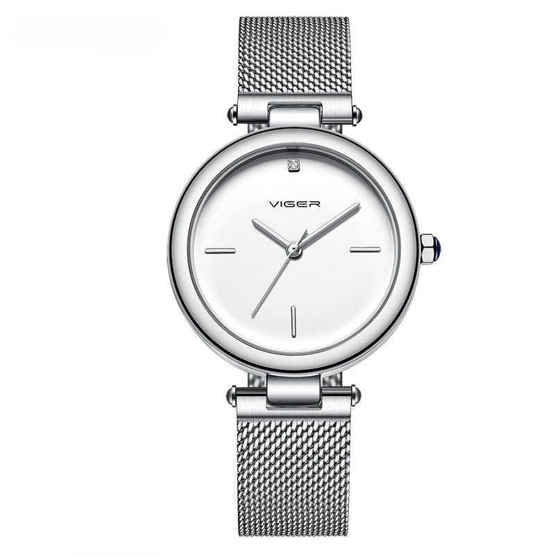 Minimalist Rose Gold Ladies Watch Round Face & Mesh Strap-Grainvity