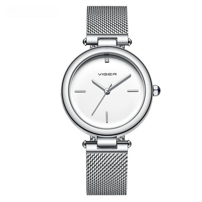 Minimalist Rose Gold Ladies Watch Round Face & Mesh Strap-Grainvity