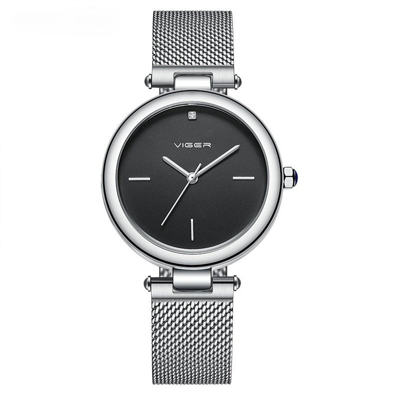 Minimalist Rose Gold Ladies Watch Round Face & Mesh Strap-Grainvity