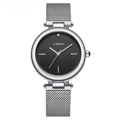 Minimalist Rose Gold Ladies Watch Round Face & Mesh Strap-Grainvity