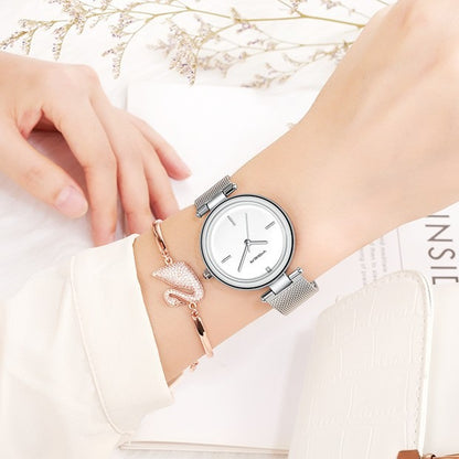 Minimalist Rose Gold Ladies Watch Round Face & Mesh Strap-Grainvity