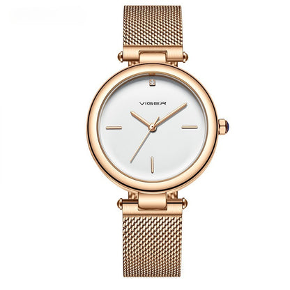 Minimalist Rose Gold Ladies Watch Round Face & Mesh Strap-Grainvity