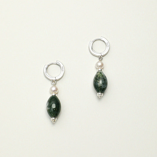 Moss Agate Pear lDrop Earring
