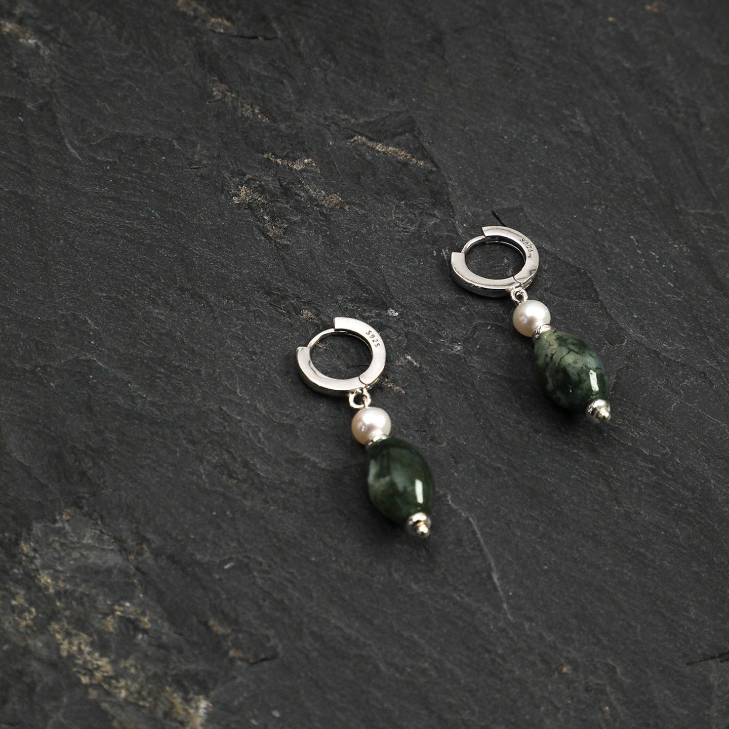 Moss Agate Pearl Drop Earring