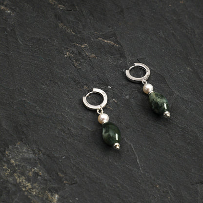 Moss Agate Pearl Drop Earring