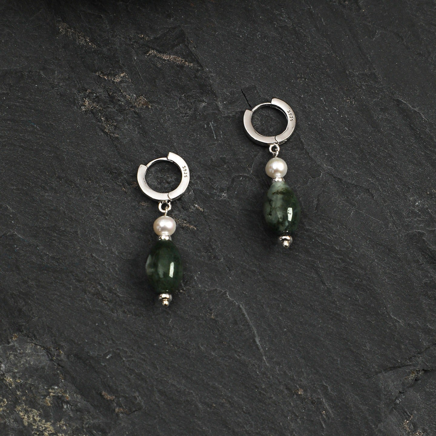 Moss Agate Pearl Drop Earring