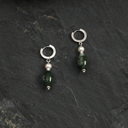 Moss Agate Pearl Drop Earring