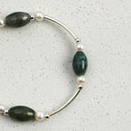 Moss Agate Pearl Silver Bracelet