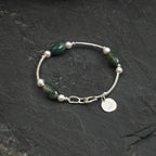 Moss Agate Pearl Silver Bracelet