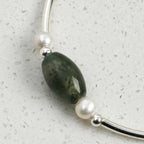 Moss Agate Pearl Silver Bracelet