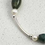 Moss Agate Pearl Silver Bracelet