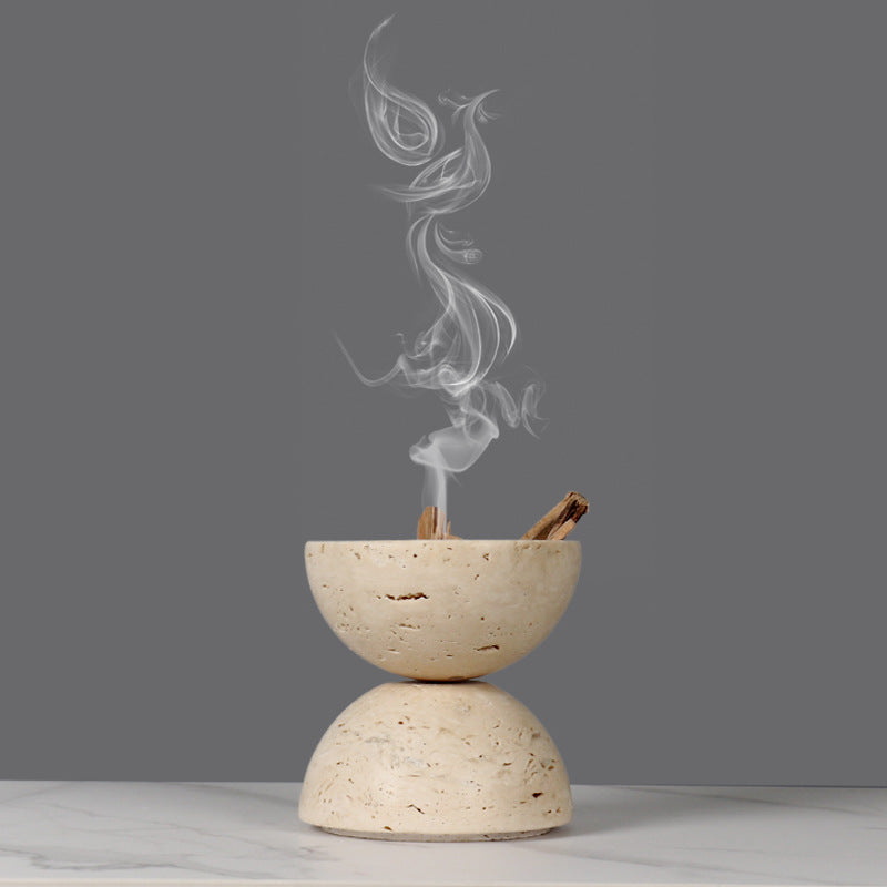 Natural Stone Censer & Aroma Burner | Travertine Incense Holder-Grainvity