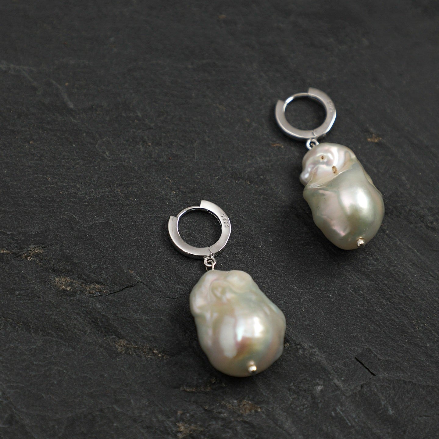 Natural Baroque Pearl  Silver Drop Earrings
