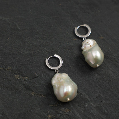 Natural Baroque Pearl  Silver Drop Earrings