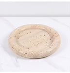 Natural Travertine Round Stone Plate | Luxury Serving & Display Piece