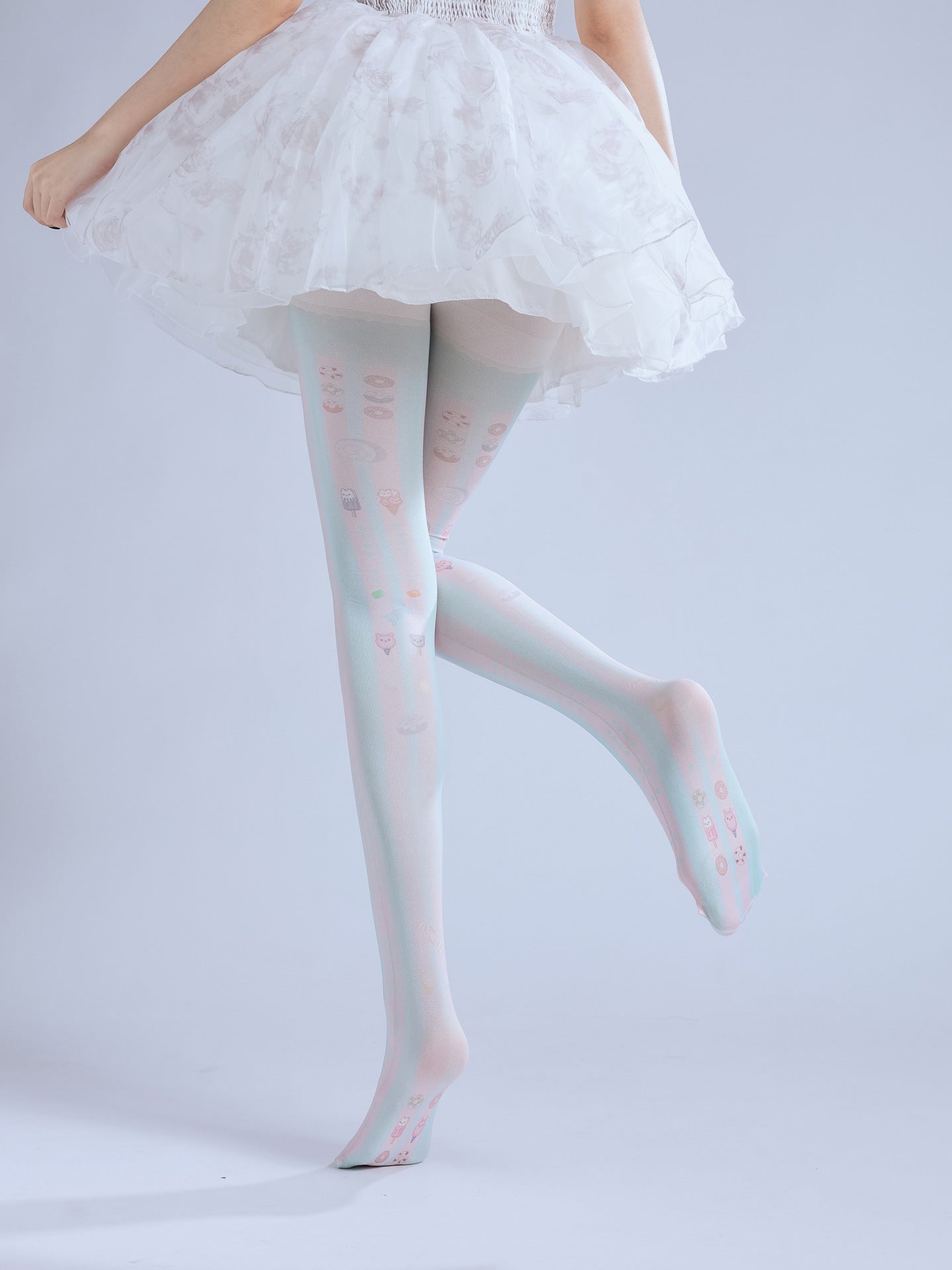 Striped Women Tights Ice Cream Stocking with high elasticity and shaping fit, suitable for events, cosplay, street style, and gifting girls at Christmas