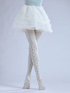 Checkered Floral pantyhose with high elasticity and shaping fit, suitable for events, cosplay, street style, and gifting girls at Christmas