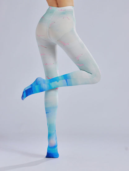Blue Ocean Wild Bird Tights-Grainvity