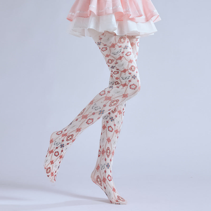 Victorian Cameo Tights Vintage Baroque Stockings with high elasticity and shaping fit, suitable for events, cosplay, street style, and gifting girls at Christmas