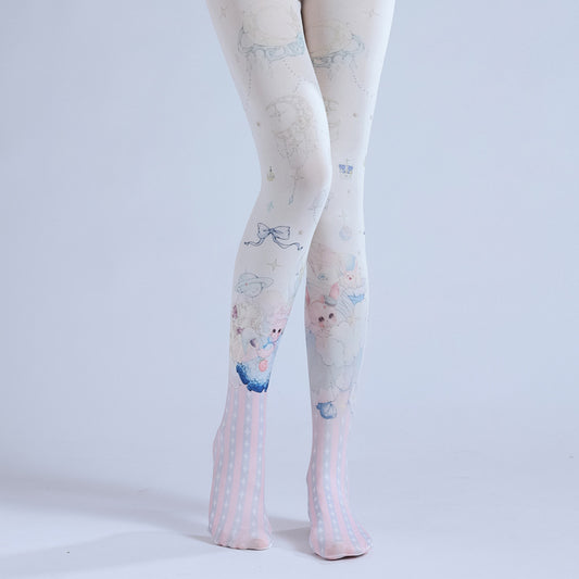 Japanese Lolita Women Tights Moon Print-Grainvity