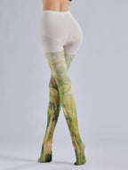 Vintage Oil Painting Patterned Tights with high elasticity and compression,shaping fit and ideal for weddings, parties, ethnic outfits, and street fashion