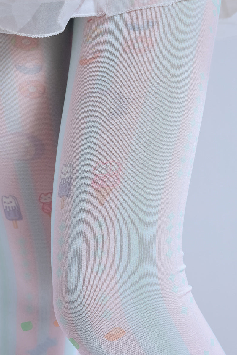 Striped Women Tights Ice Cream Stocking with high elasticity and shaping fit, suitable for events, cosplay, street style, and gifting girls at Christmas