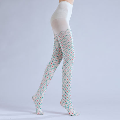 Checkered Floral pantyhose with high elasticity and shaping fit, suitable for events, cosplay, street style, and gifting girls at Christmas