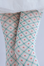 Checkered Floral pantyhose with high elasticity and shaping fit, suitable for events, cosplay, street style, and gifting girls at Christmas