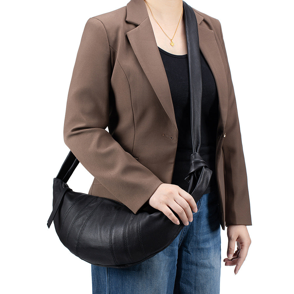 Soft leather croissant shoulder bag