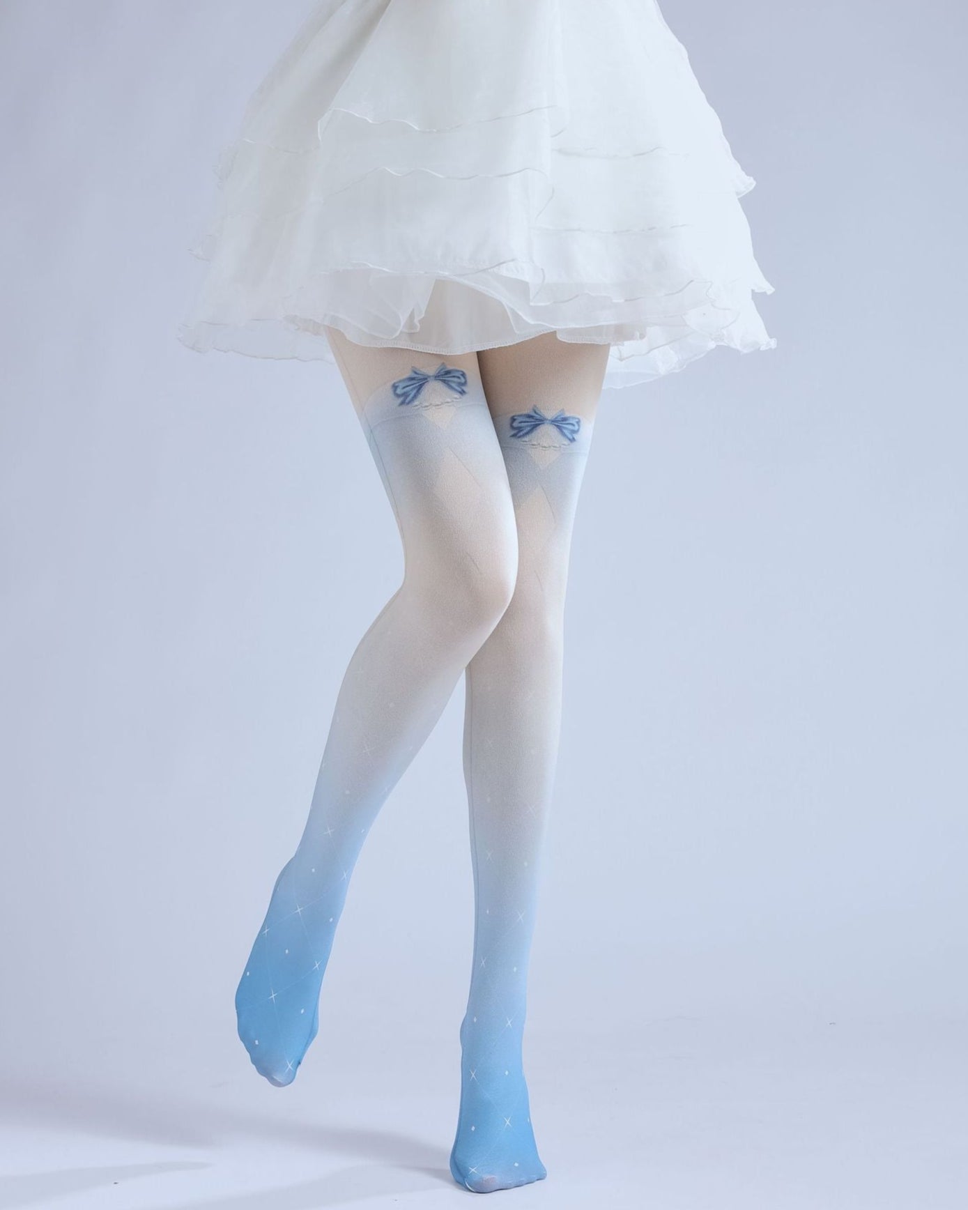 Grident Blue Star Pantyhose Bow JK Tights with high elasticity and shaping fit, suitable for events, cosplay, street style, and gifting girls at Christmas