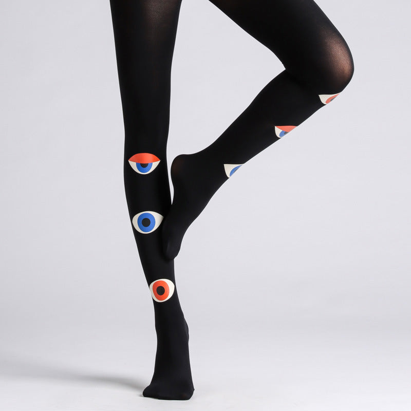 Eyes Black Tights Funky Stockings Boho-Grainvity