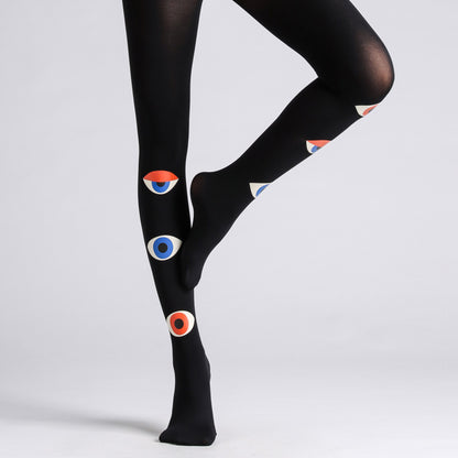 Eyes Black Tights Funky Stockings Boho-Grainvity