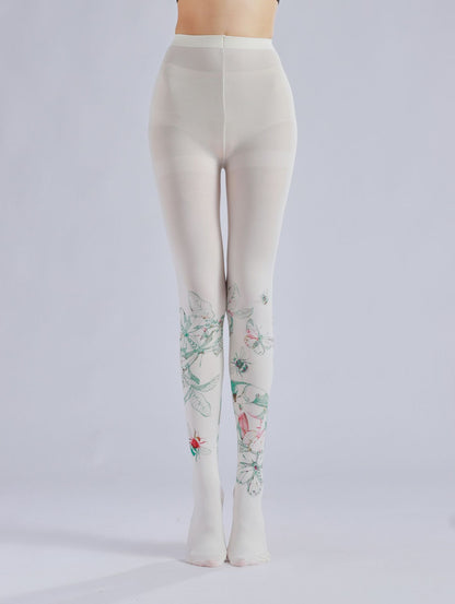 Butterfly & Bee Printed Tights Cottagecore Outfit-Grainvity