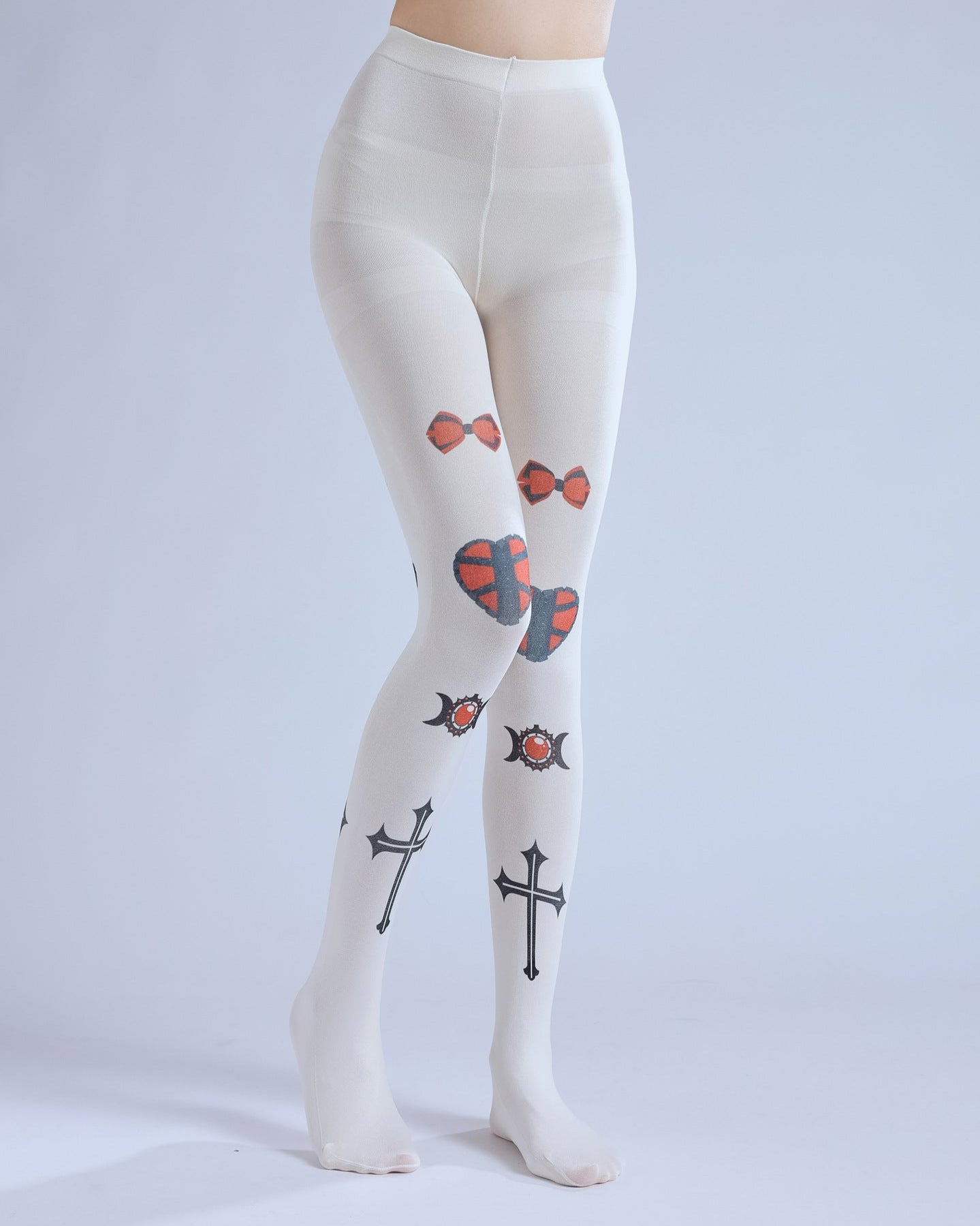 Gothic Lolita Cross Tights with high elasticity and shaping fit, suitable for events, cosplay, street style, and gifting girls at Christmas