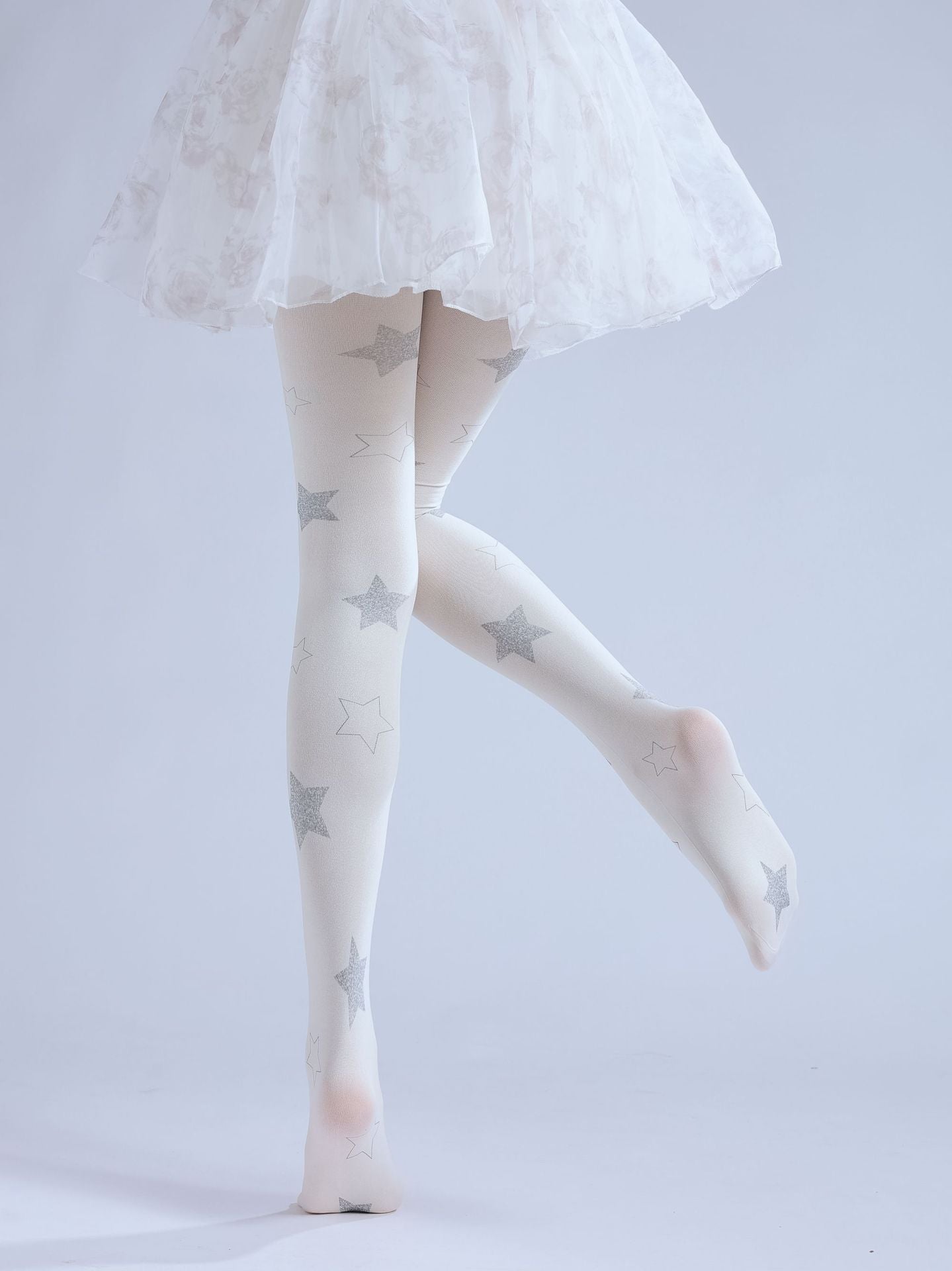 Balletcore White Star Women Tights with high elasticity and shaping fit, suitable for events, cosplay, street style, and gifting girls at Christmas