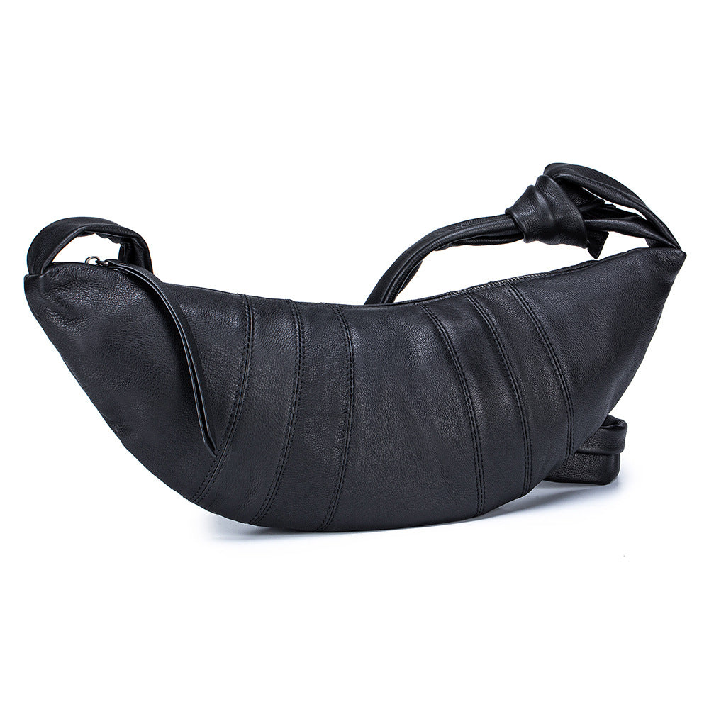 Soft leather croissant shoulder bag