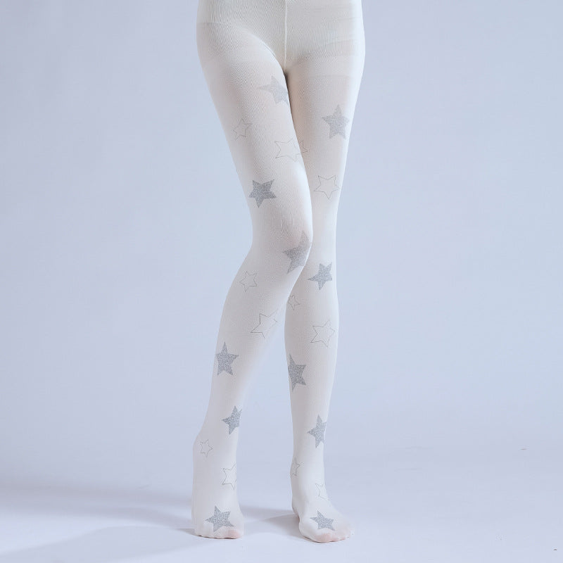 Balletcore White Star Women Tights with high elasticity and shaping fit, suitable for events, cosplay, street style, and gifting girls at Christmas