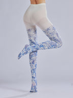 Blue Paisley Tights with high elasticity and compression,shaping fit and ideal for weddings, parties, ethnic outfits, and street fashion