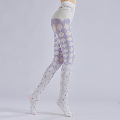 Gradient Purple Plaid Tights-Grainvity