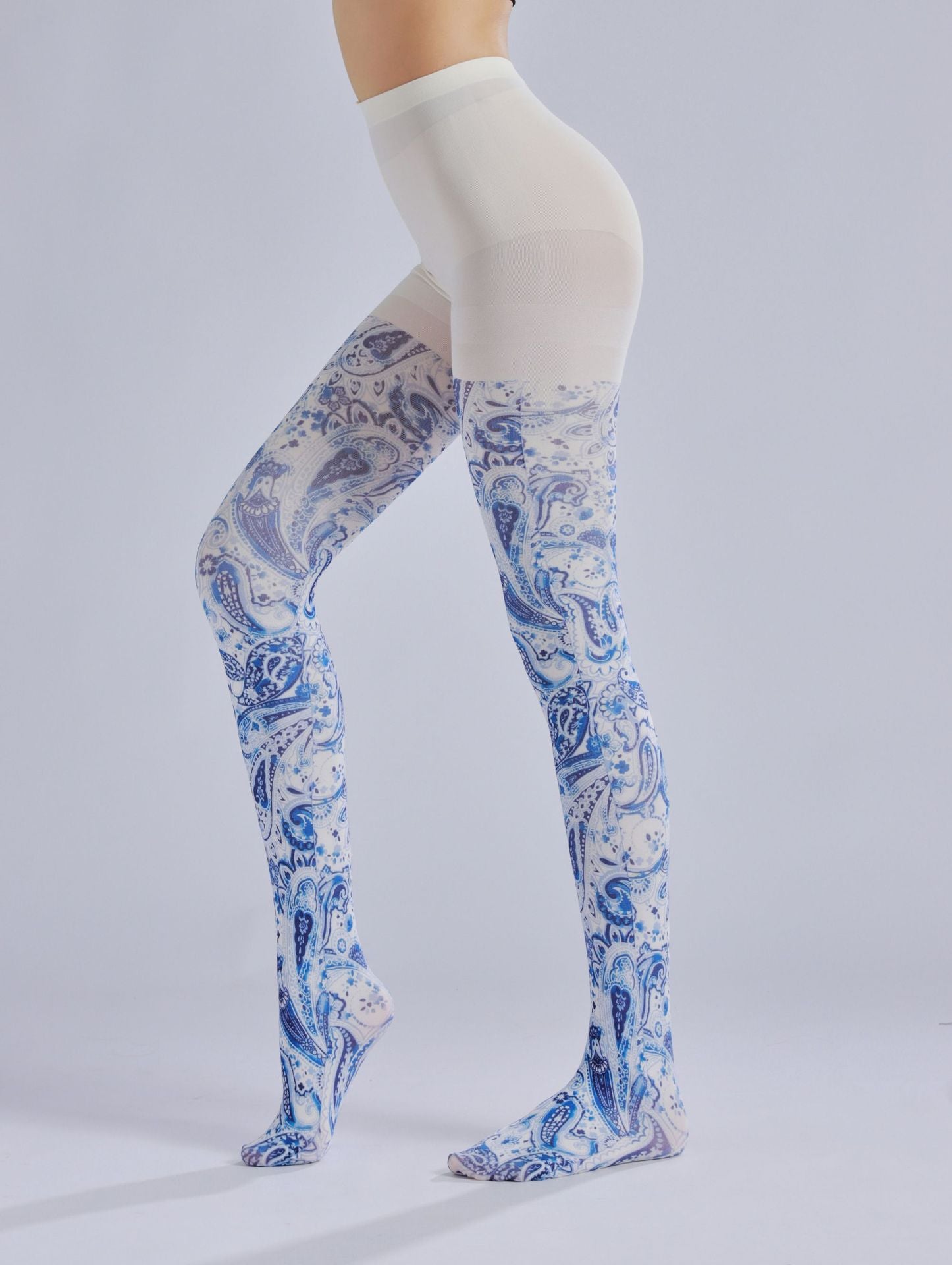 Blue Paisley Tights with high elasticity and compression,shaping fit and ideal for weddings, parties, ethnic outfits, and street fashion