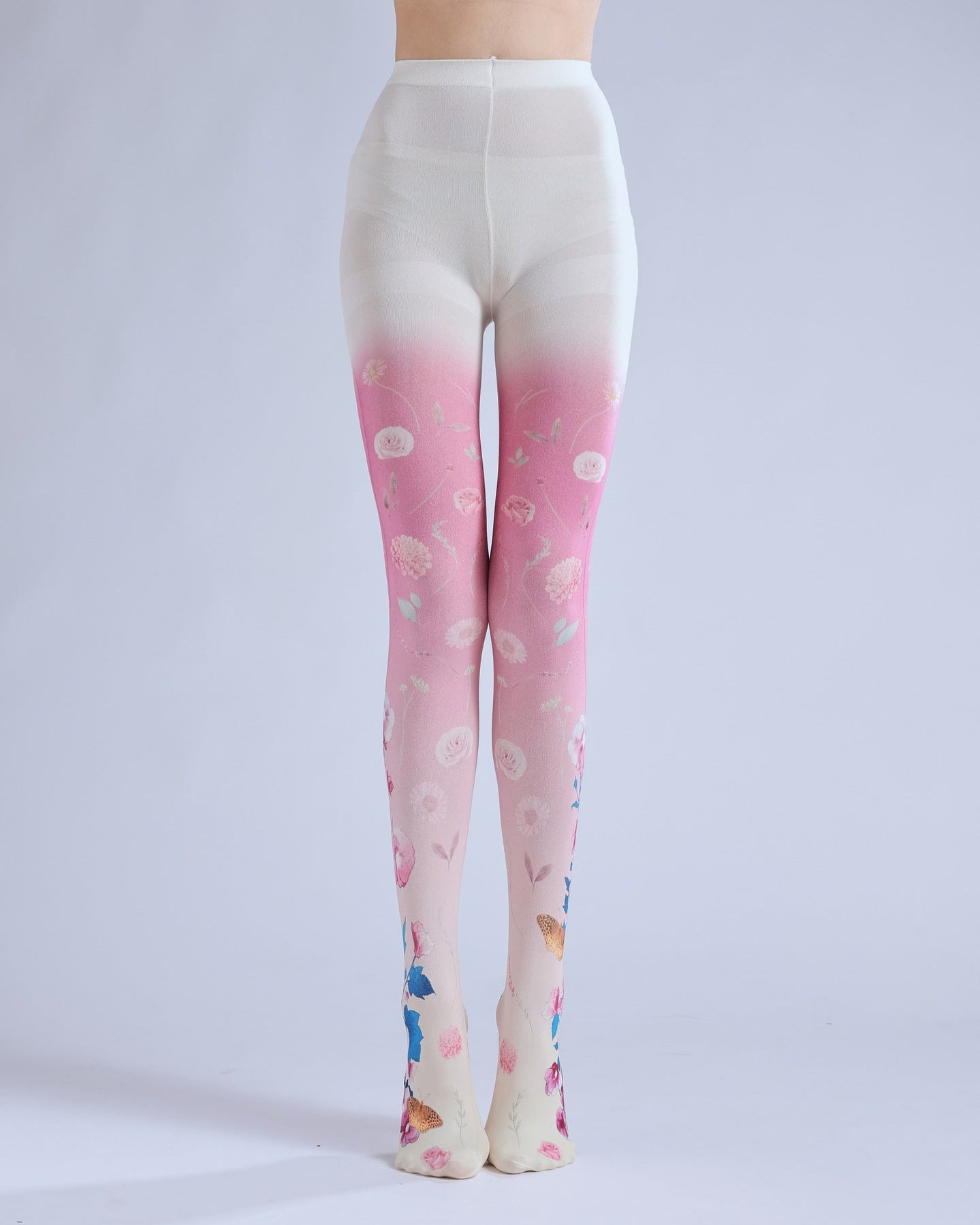 Pink Floral Women Tights with high elasticity and compression,shaping fit and ideal for weddings, parties, ethnic outfits, and street fashion