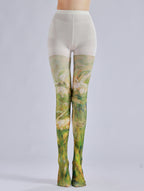 Vintage Oil Painting Patterned Tights with high elasticity and compression,shaping fit and ideal for weddings, parties, ethnic outfits, and street fashion